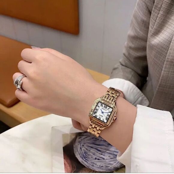 Accessories - Panthere Classic Stainless Steel Gold Square Watch - Timeless Sophistica…